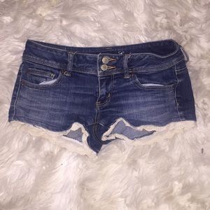 Jean shorts with lace at bottom